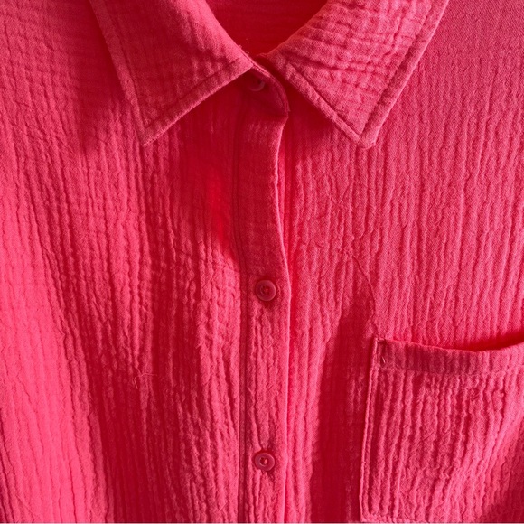 RACHEL ROY Women’s Long Sleeve Pink Crinkle Style Soft Button Up Tunic - Picture 3 of 9